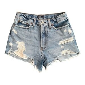 Abercrombie & Fitch Distressed Denim Shorts High Rise Ripped Light Wash 26